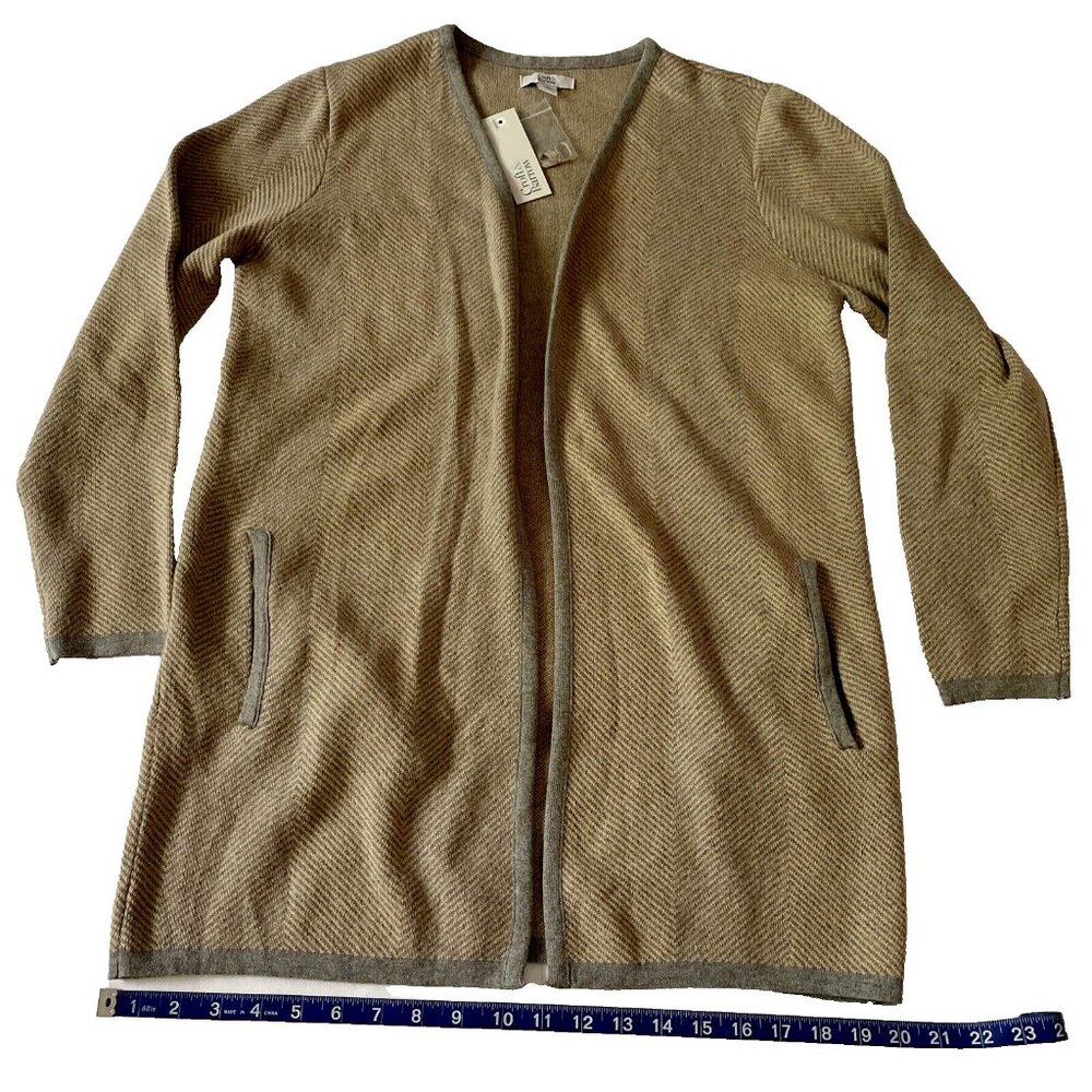 Croft & Barrow Womens Medium Open Front Cardigan Sweater In Maple/Fog With Pocke